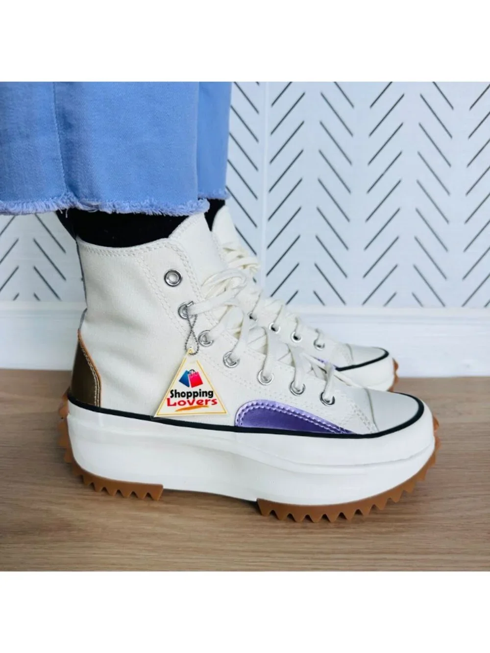 ❤️Converse Run Star Hike Hi Platform 9 Womens Shoes Beige Purple Sneaker A09796C - Picture 2 of 13